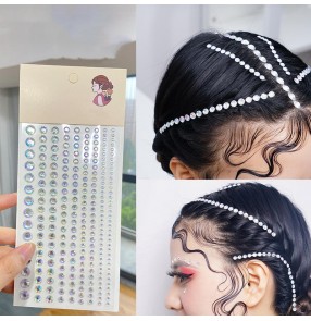 Diamond-attached stage makeup gemstones stripe for women girls kids hair headdress bling AB diamonds Latin Ballroom dance jewelry makeup Beauty nail stickers